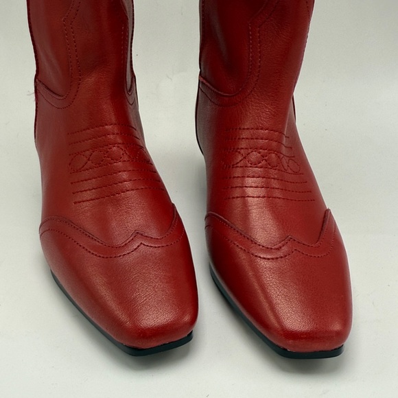 Steve Madden Dollie Red Leather Western Square Toe Cowboy Boots Size 5.5 leather - Picture 2 of 5